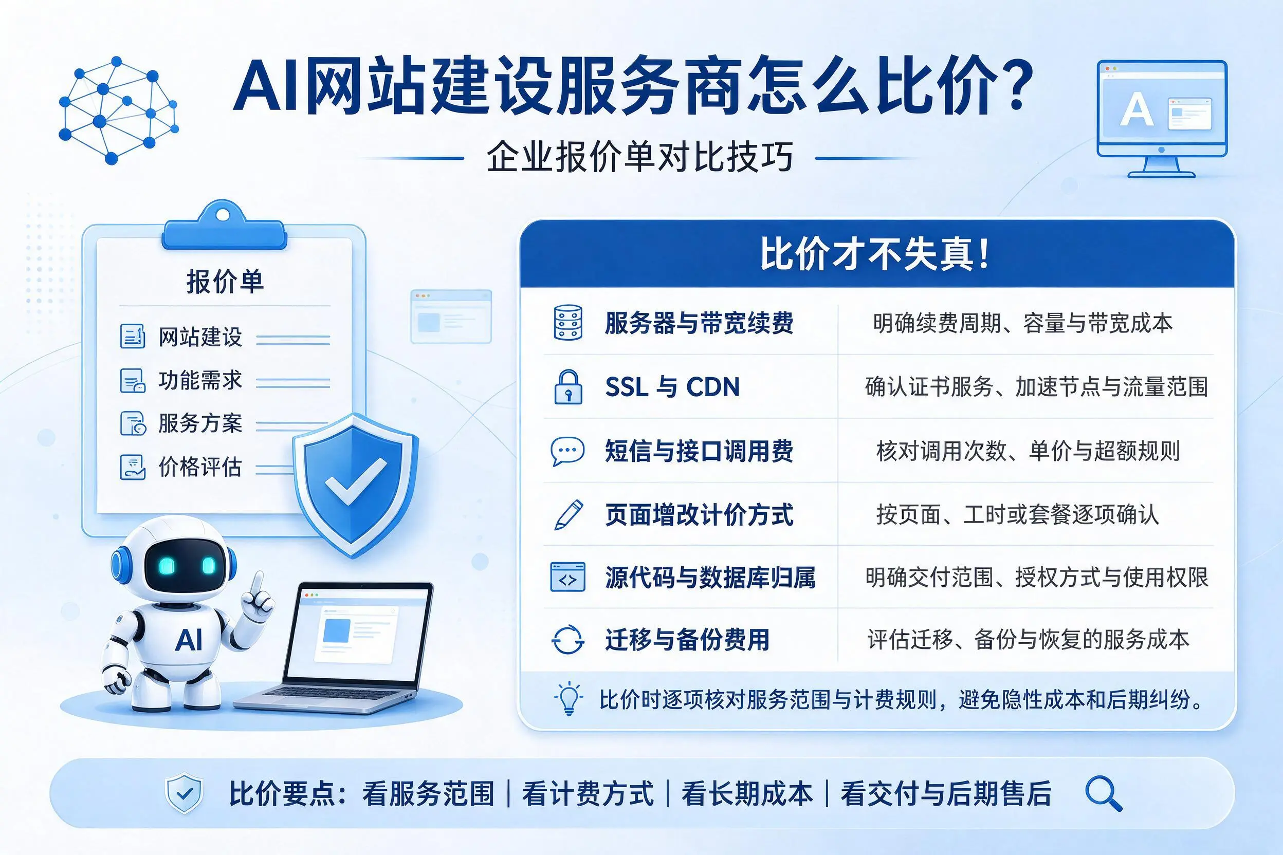 AI网站建设服务商怎么比价?蚌埠企业报价单对比技巧