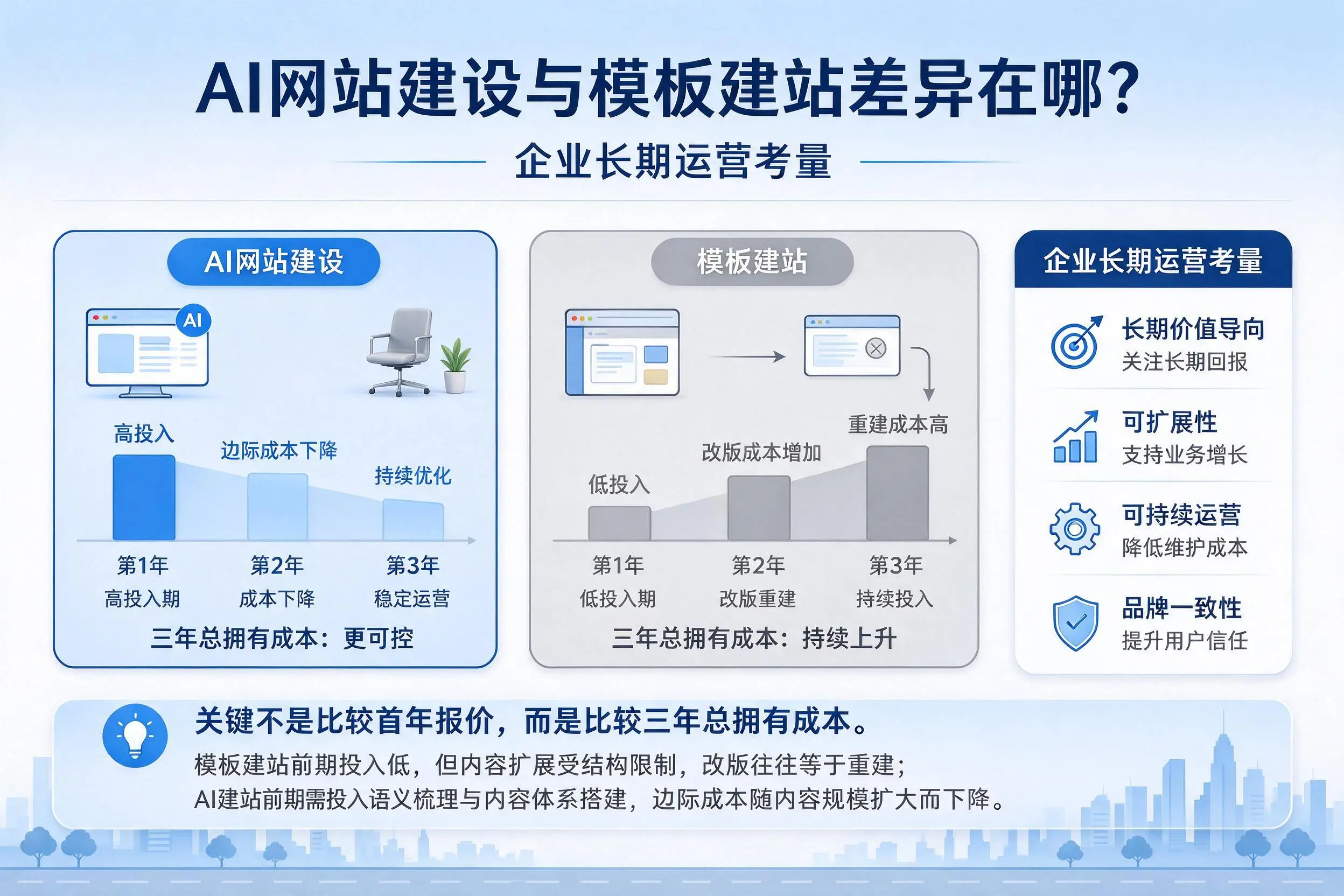 AI网站建设与模板建站差异在哪？蚌埠企业长期运营考量